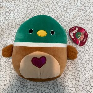 Squishmallows Green and Brown Plush Bird with Purple Heart